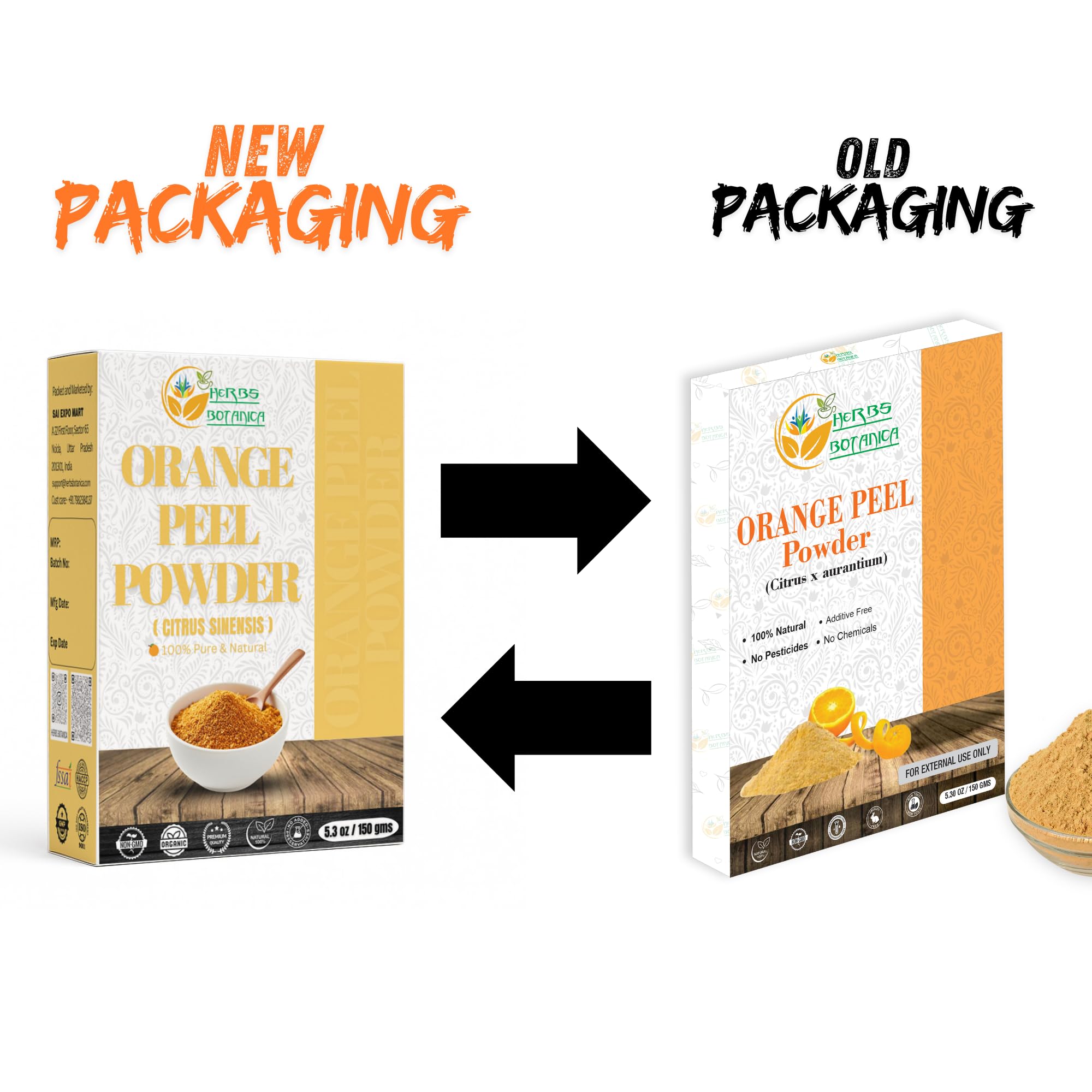Herbs Botanica orange peel powder jar displays fine texture ideal for DIY masks