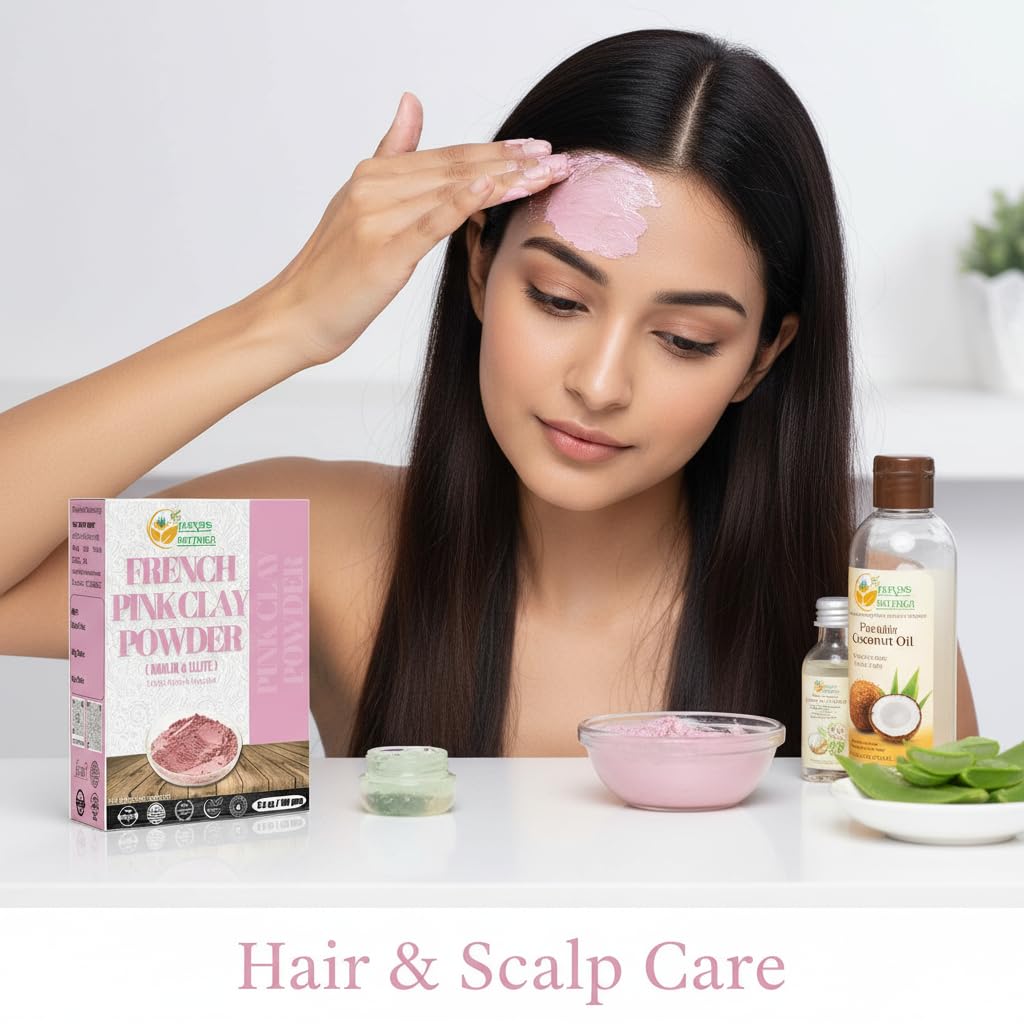 Gentle pink clay body scrub texture for exfoliating routines.