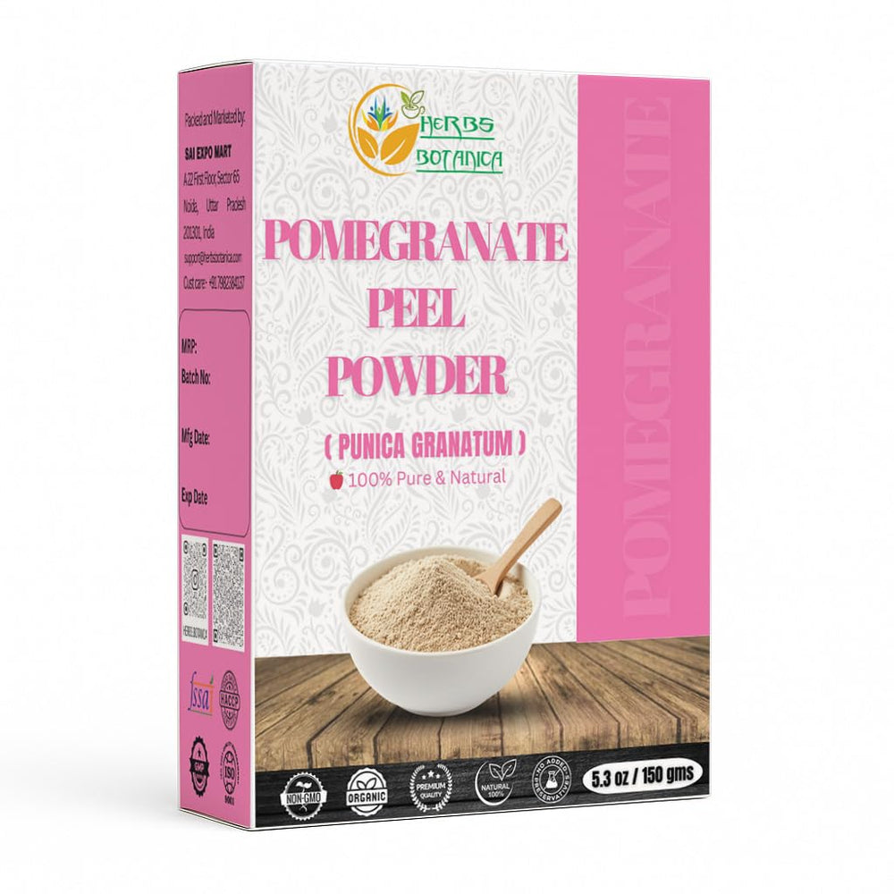 Herbs Botanica pomegranate peel powder close-up showing fine texture for tea or skincare