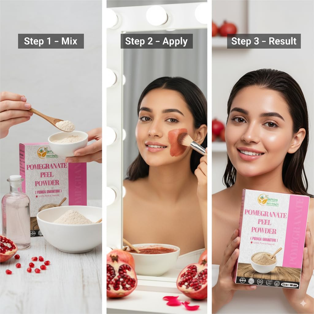 Herbs Botanica pomegranate peel powder mixing into a DIY beauty routine