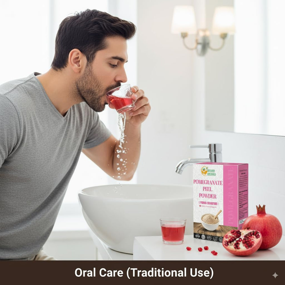 Herbs Botanica pomegranate peel powder stirred into a smoothie