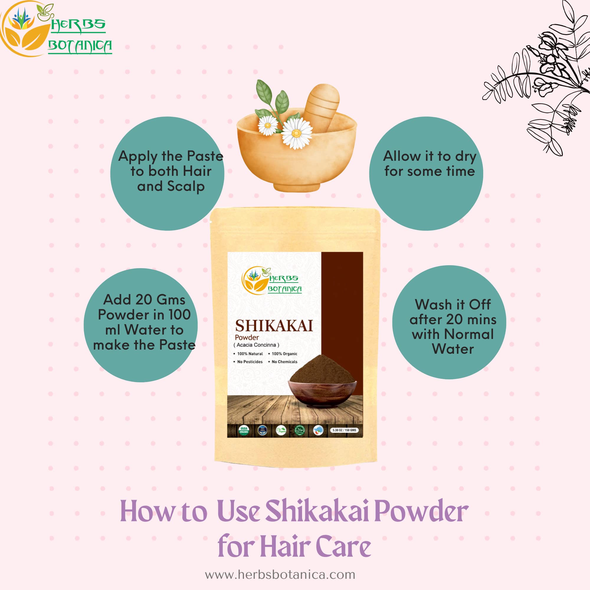 Herbs Botanica Reetha powder bag for gentle cleansing and scalp refresh