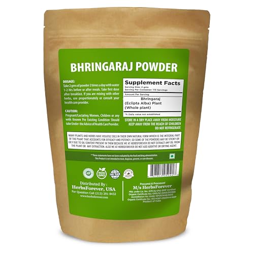 HerbsForever Bhringaraj powder for hair and scalp support with lustrous shine.