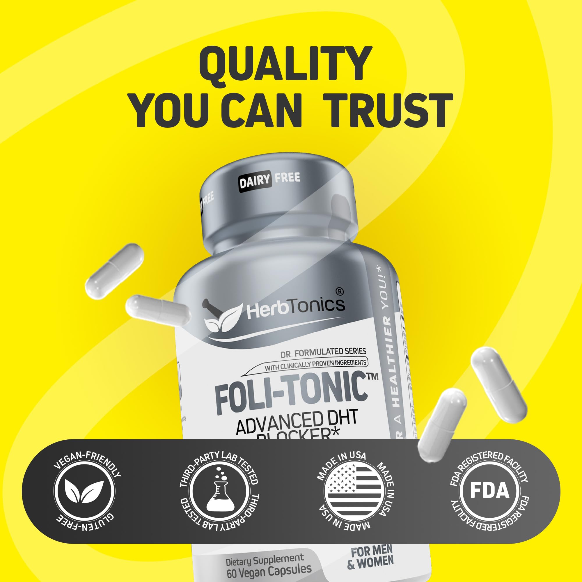 Herbtonics Packaging box showcases product benefits at a glance.