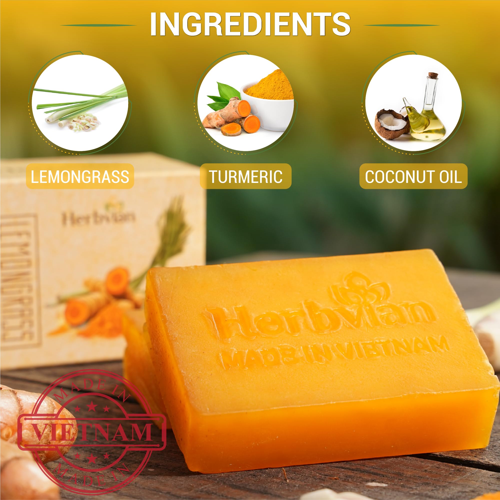 Herbvian mosquito-repellent soap showcases a natural scent ideal for outdoor routines.