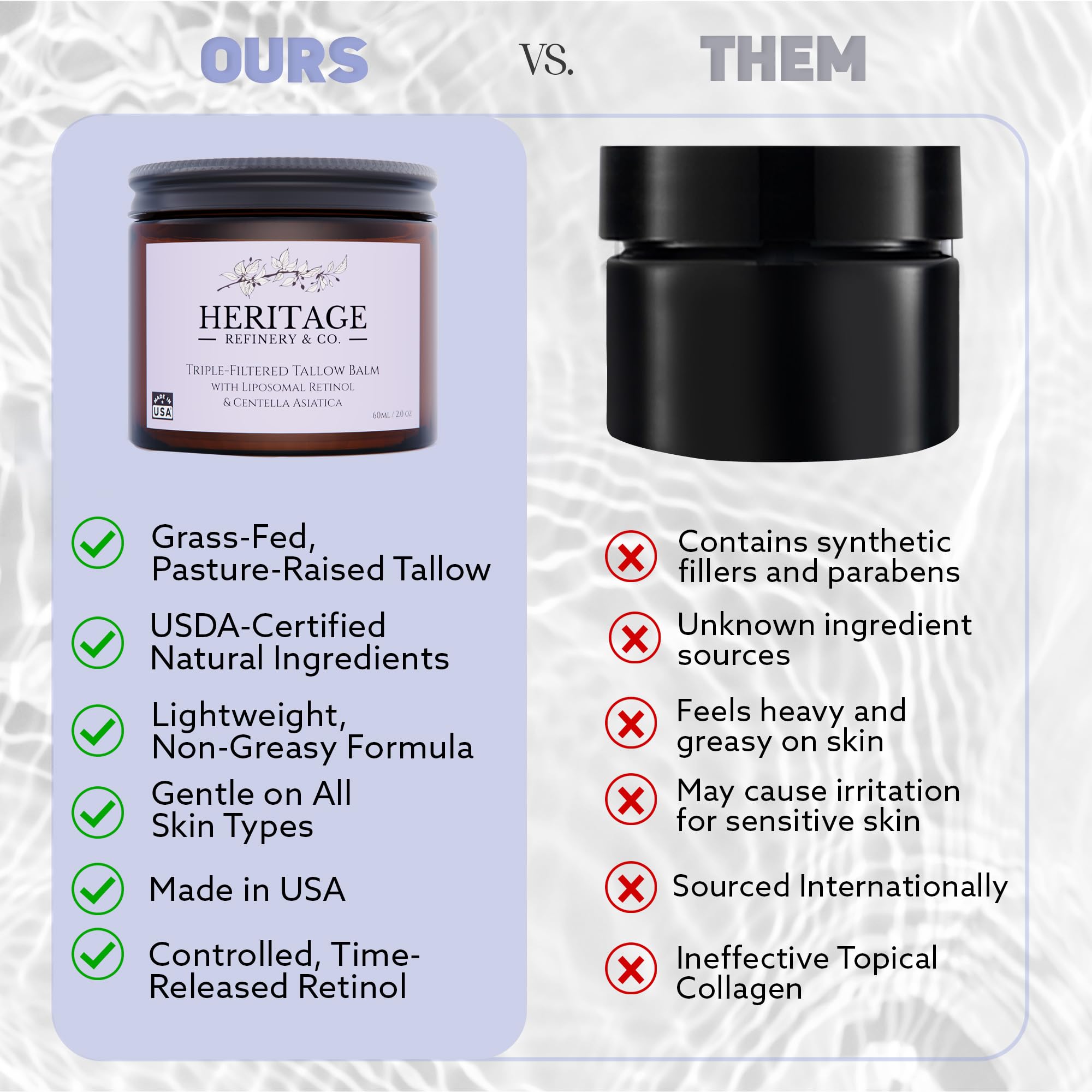 Heritage Refinery & Co. skin barrier texture for dry areas.