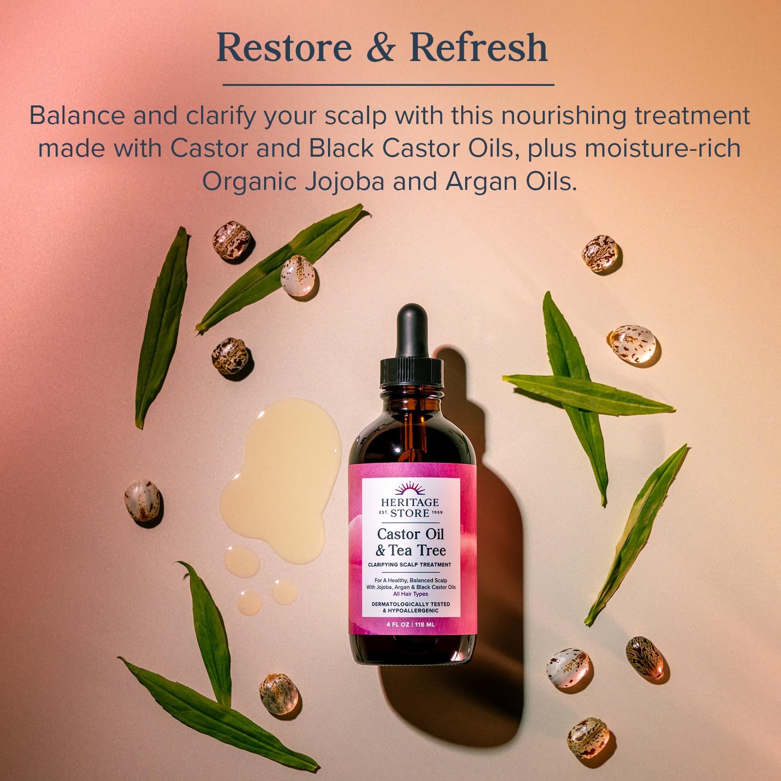Person applying Heritage Store scalp oil to the scalp for hydration and soothing care