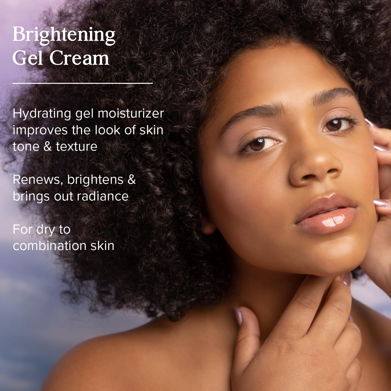 Aura Glow gel texture close-up emphasizes lightweight moisture and quick absorption.