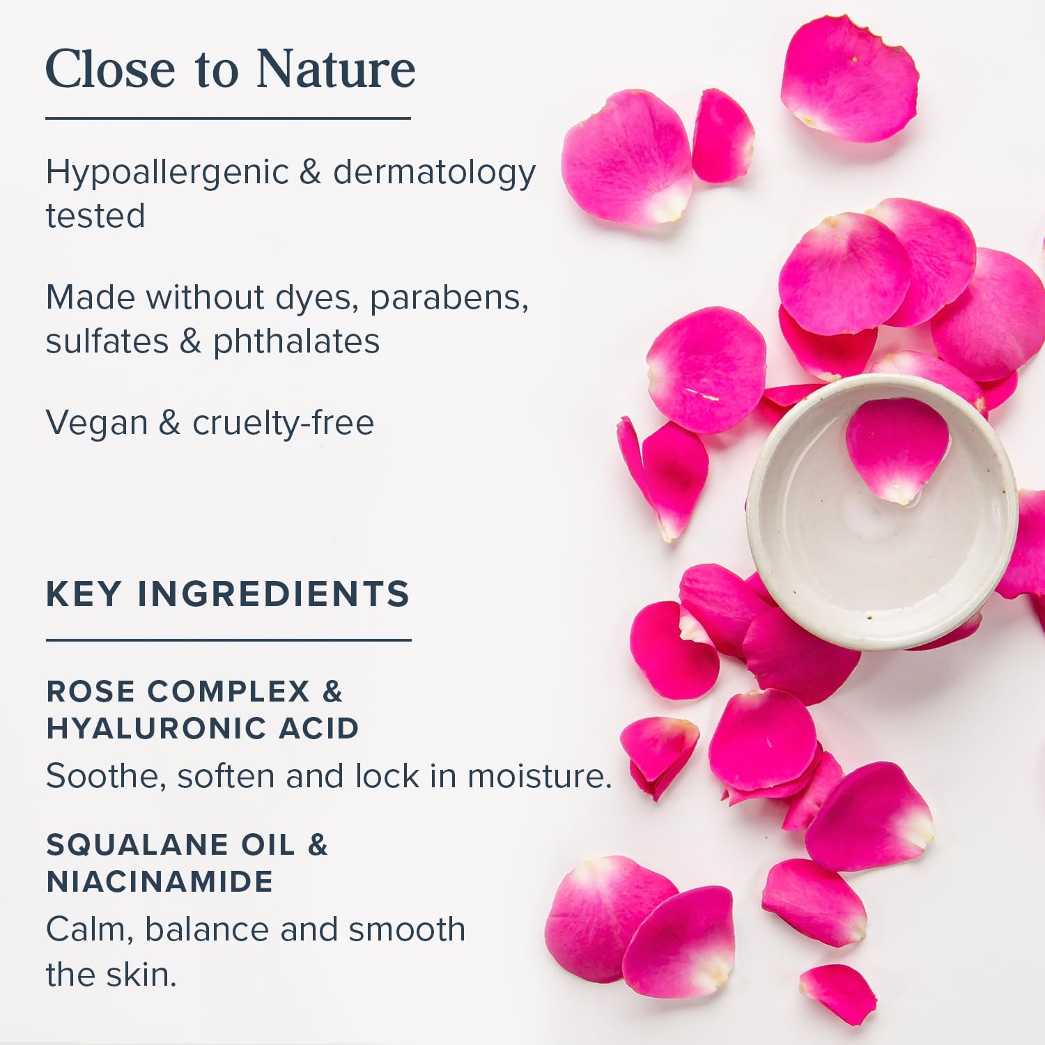 HERITAGE STORE Rosewater Moisturizer niacinamide and hyaluronic acid boost hydration and smoothing.