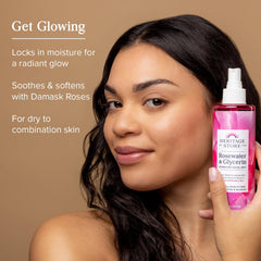 Heritage Store Rosewater & Glycerin mist applied as makeup setting spray