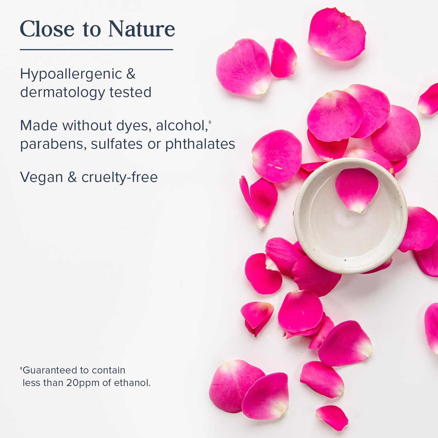 Heritage Store Rosewater & Glycerin ingredients highlight no dyes or alcohol