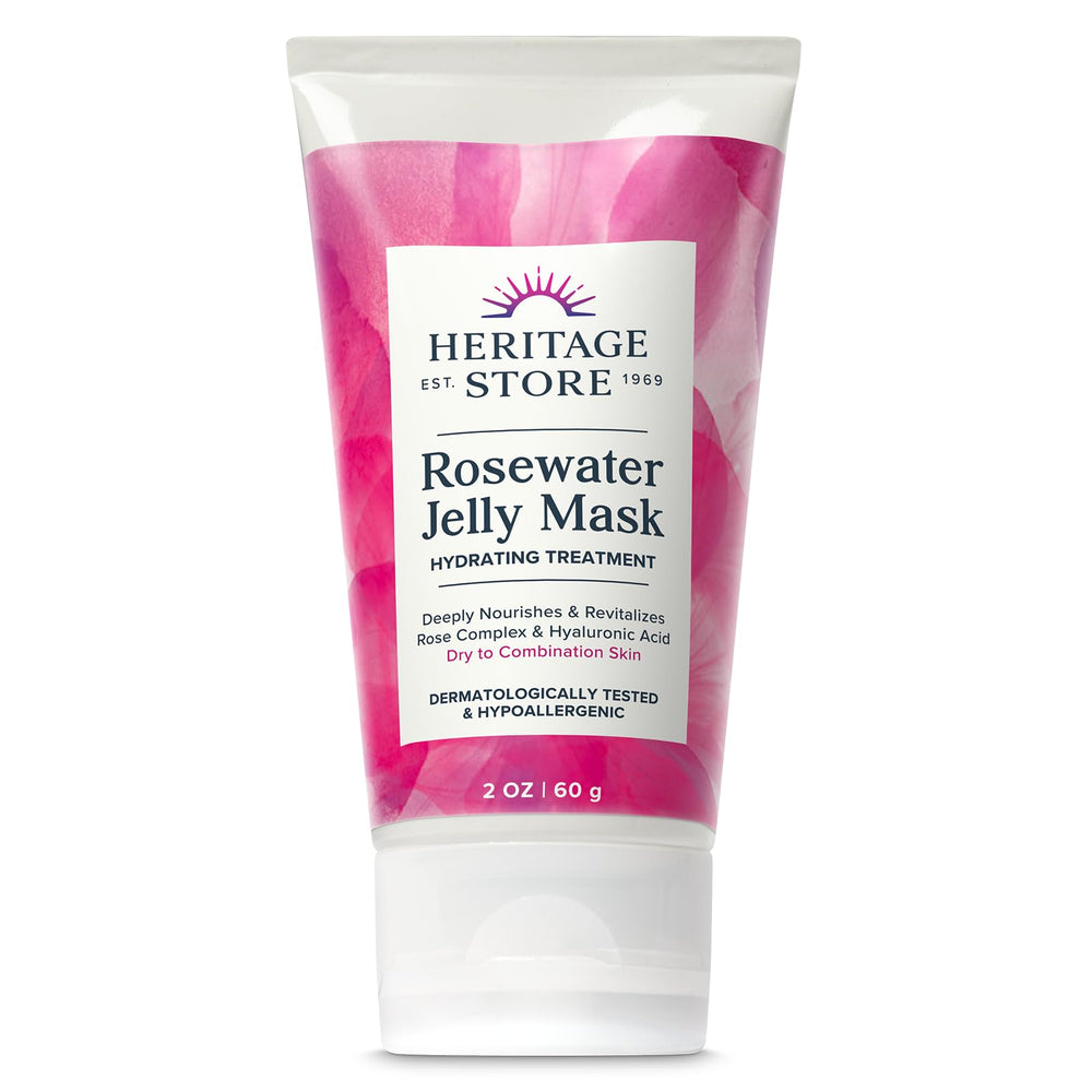 HERITAGE STORE Rosewater Jelly Mask packaging close-up with eco-friendly PCR tube