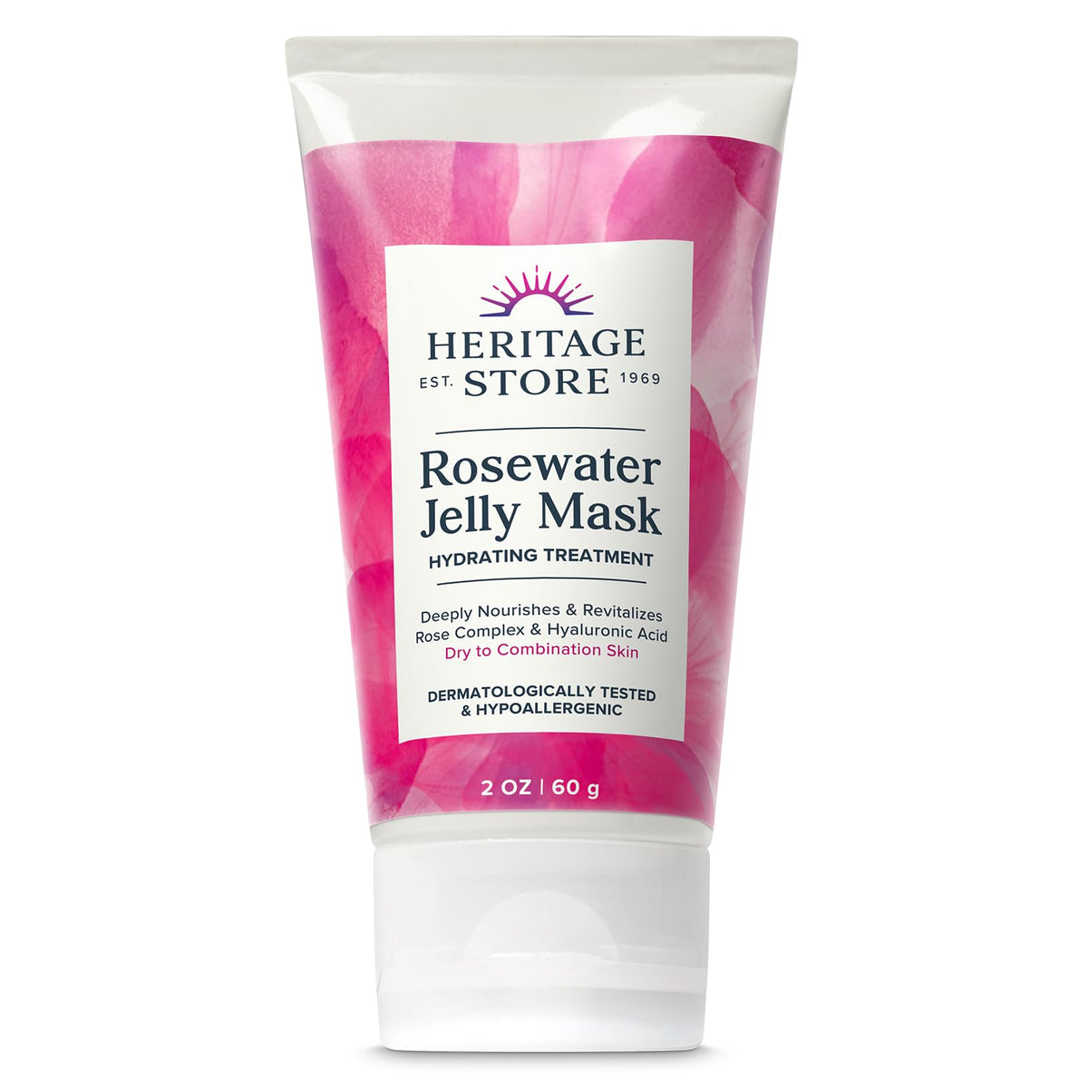 HERITAGE STORE Rosewater Jelly Mask packaging close-up with eco-friendly PCR tube