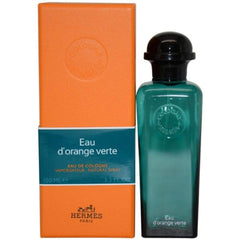Hermès Eau d'Orange Verte bottle front view, bright citrus scent for everyday wear