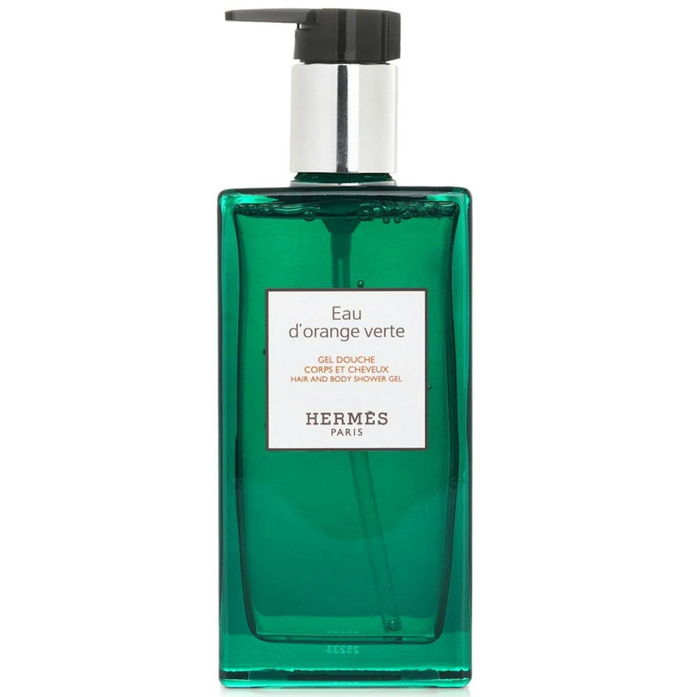 Hermès Eau d'Orange Verte shower gel bottle with generous lather and easy rinse for skin and hair.