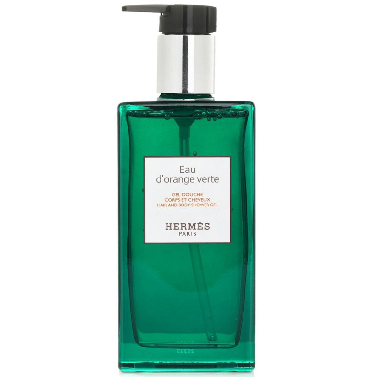Hermès Eau d'Orange Verte shower gel bottle with generous lather and easy rinse for skin and hair.