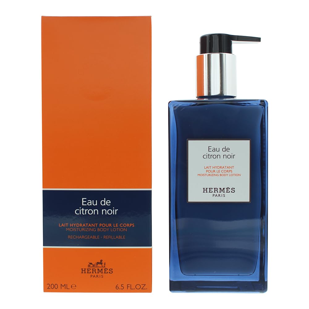 Hermès Eau de Citron Noir bottle, refreshing citrus-wood scent for daily moisturizing