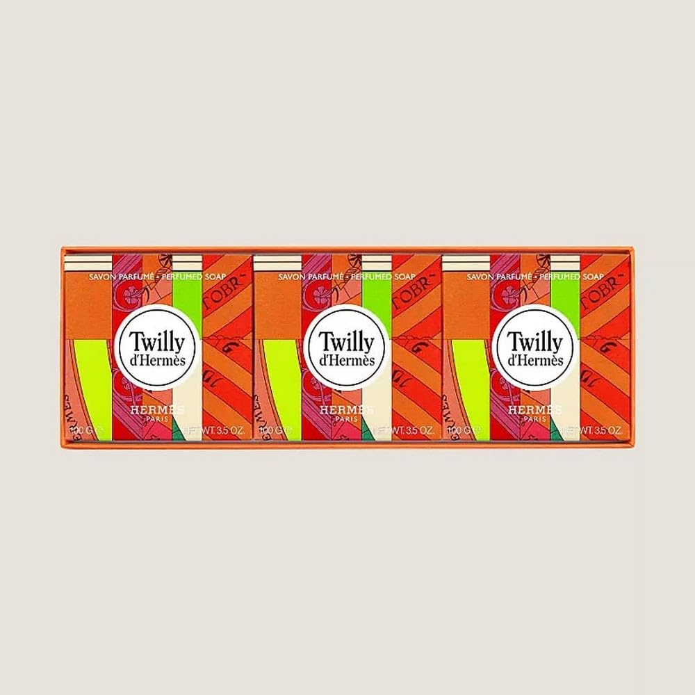 Hermès Twilly d'Hermès soap set packaging highlights premium cleansing ritual.