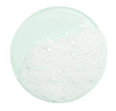 Lather texture on skin image highlighting easy rinse formula.