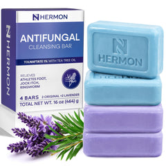 Hermon antifungal soap front pack shows original and lavender variants for post-workout cleansing.