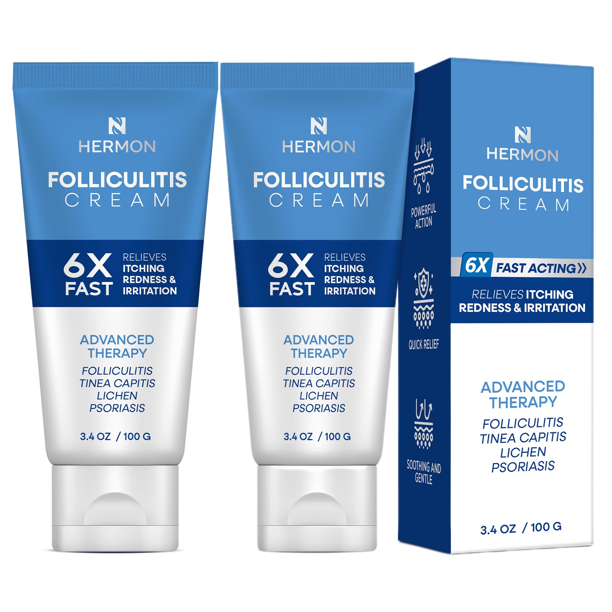 Hermon Folliculitis Cream 2Pack packaging with compact tubes for easy daily use.