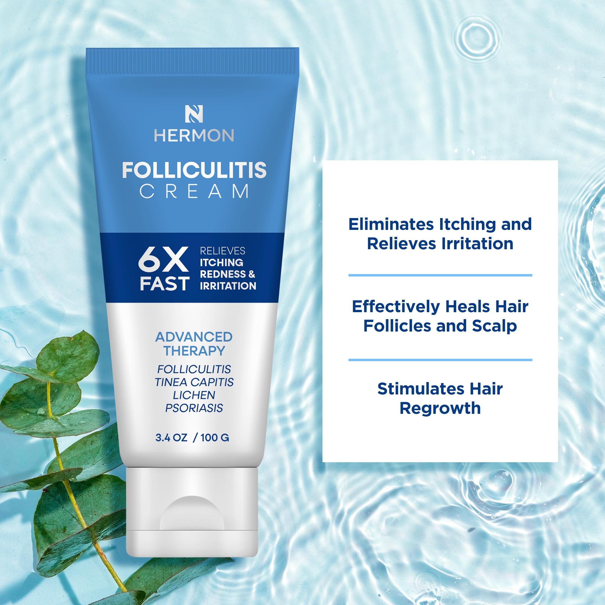 Hermon Folliculitis Cream 2Pack product label shows brand and usage guidance.
