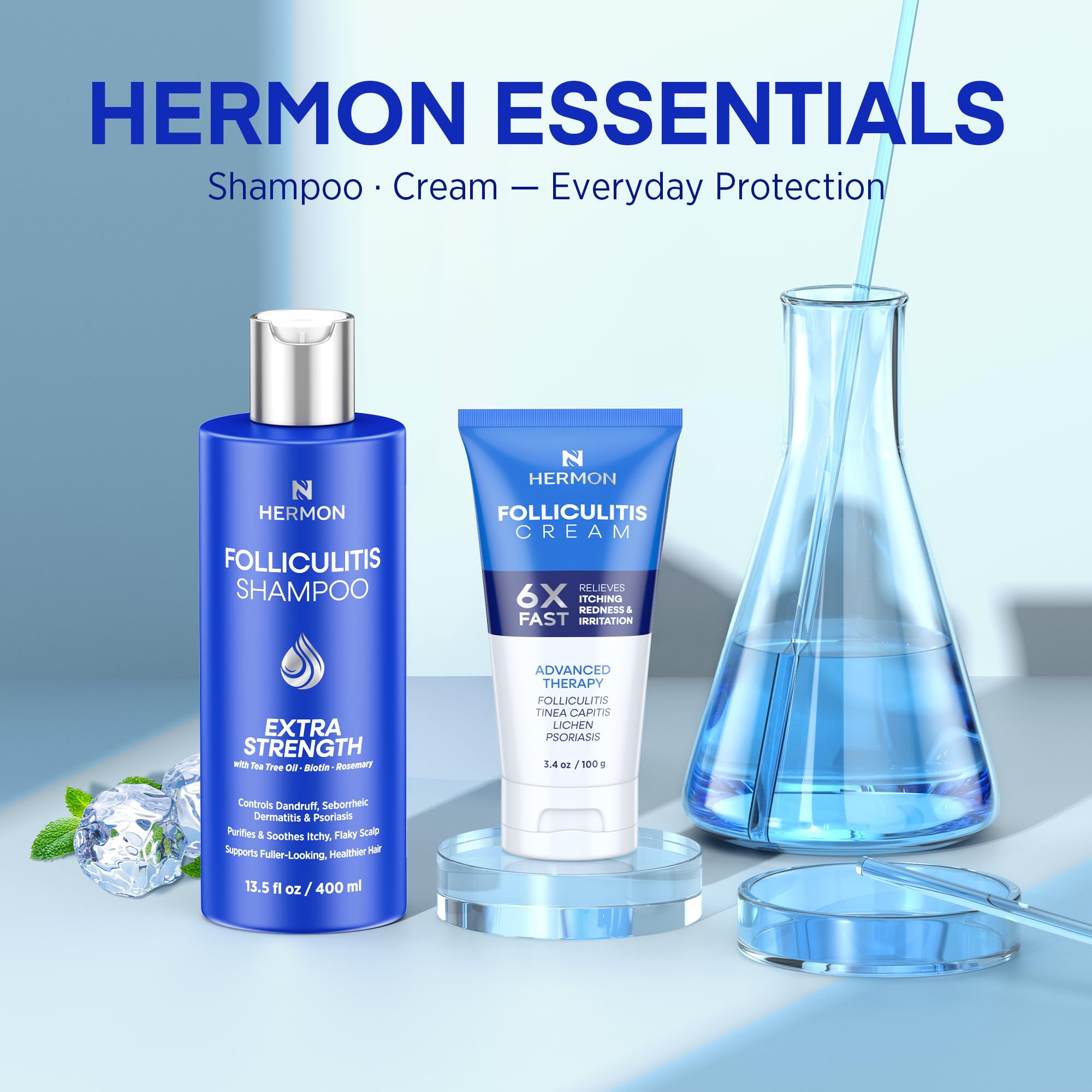 Hermon folliculitis cream close-up highlights smooth texture for sensitive areas.