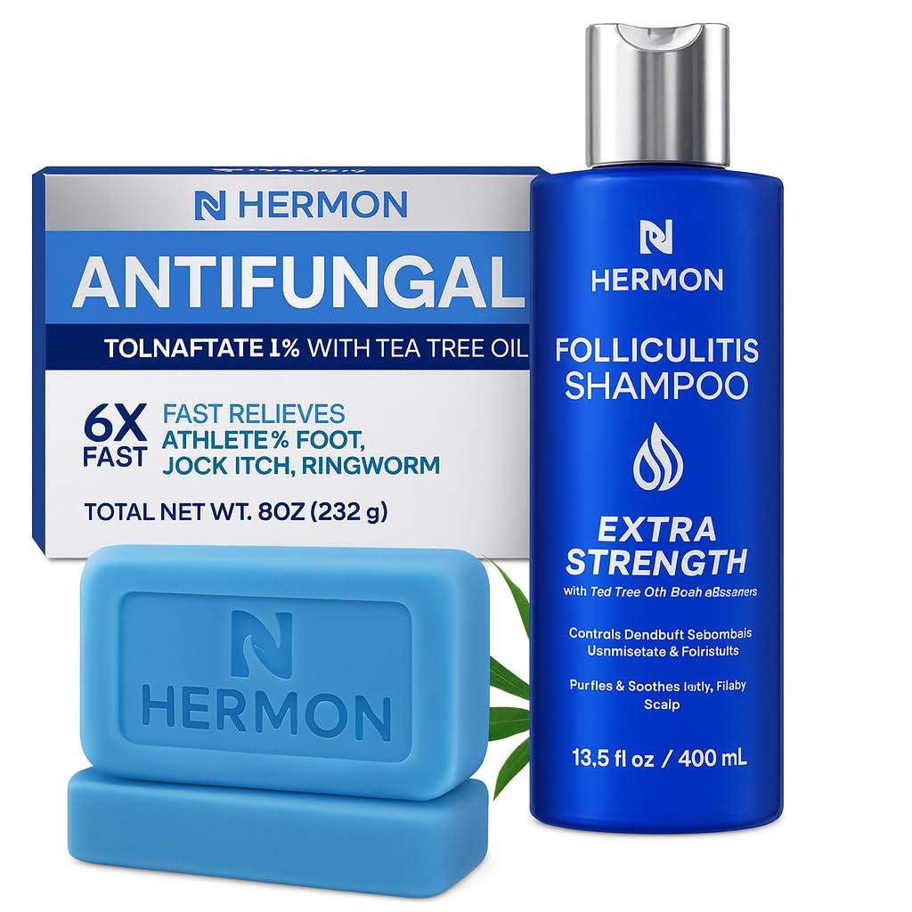 Hermon folliculitis shampoo bottle for daily scalp care and gentle cleansing.