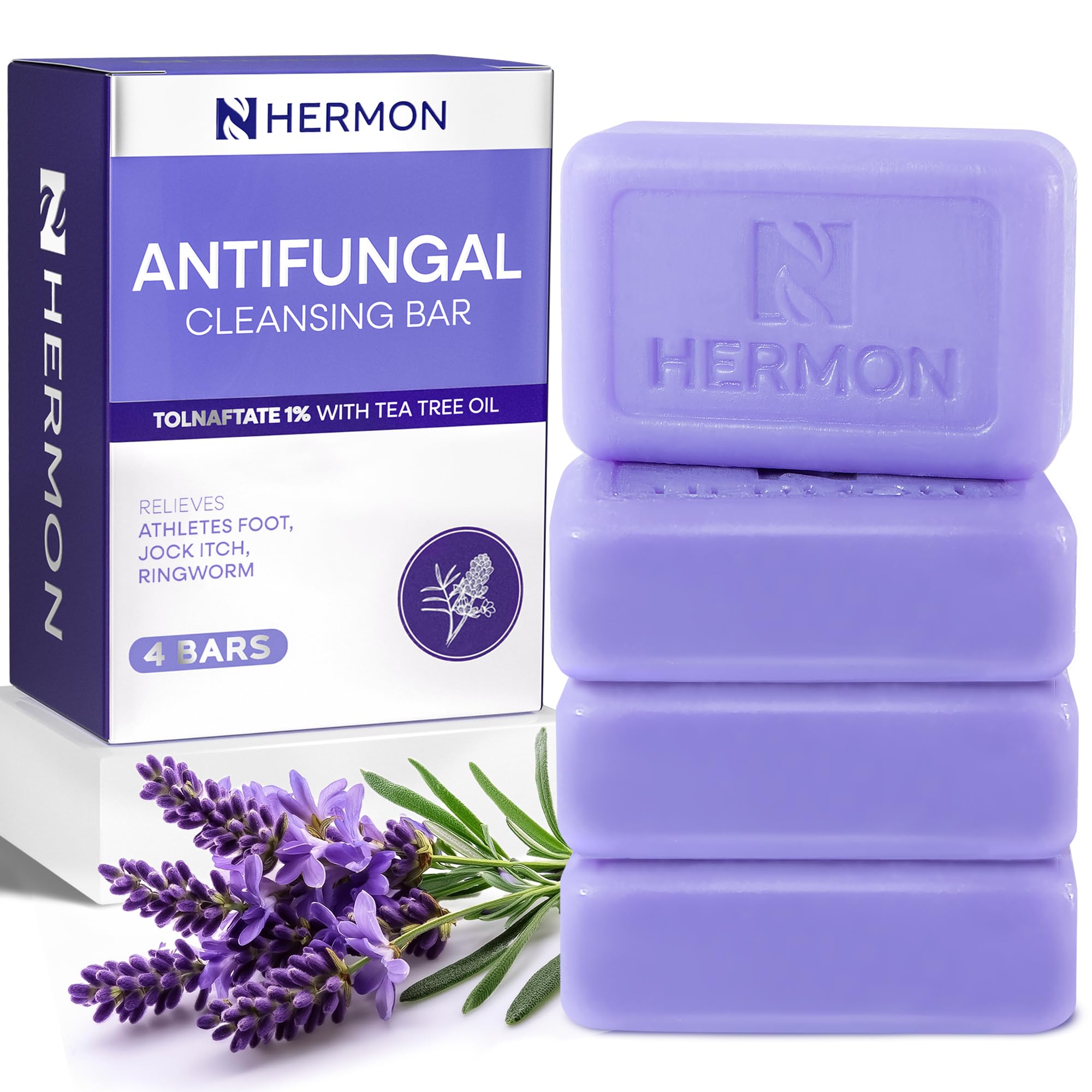 Hermon Savon antifongique lavande barre: mousse riche et nettoyage en douceur.