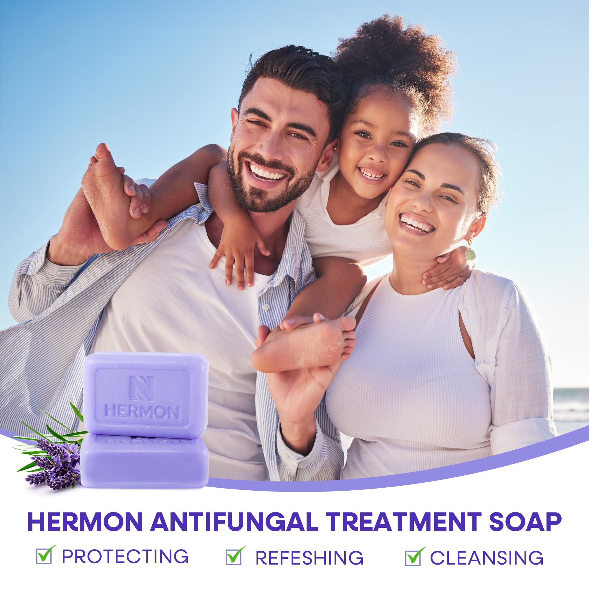 Hermon Savon antifongique lavande barre: nettoie et apaise les irritations potentielles.