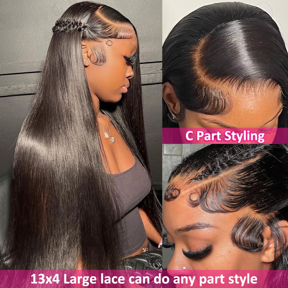 Hermosa Brazilian straight 13x4 lace front close-up showing baby hairs.