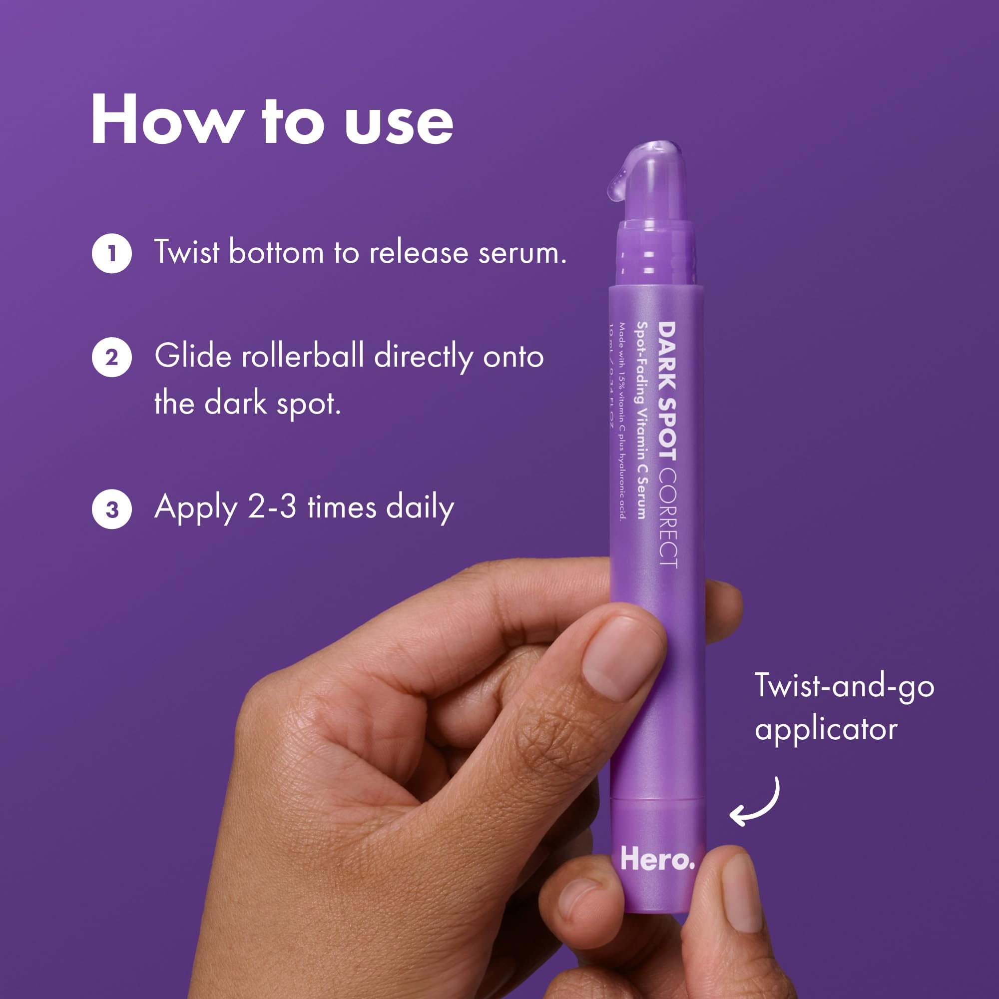 Hero Cosmetics Dark Spot Correct bottle with vitamin C and hyaluronic acid promises support for even tone.