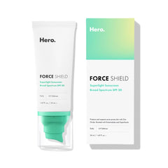 Hero Cosmetics Force Shield sunscreen bottle demonstrating fragrance-free daily protection