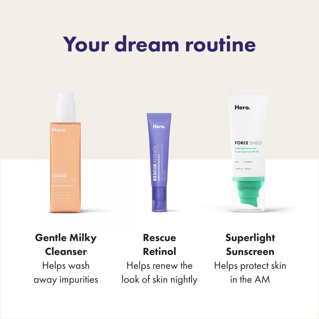 HERO COSMETICS Rescue Retinol bottle on dresser suggests easy nightly ritual.