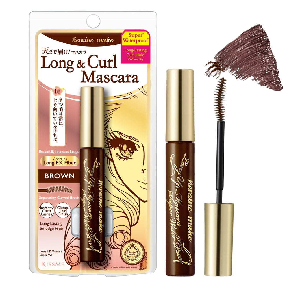 Heroine Make brown mascara bottle with brush for defined, long lashes.
