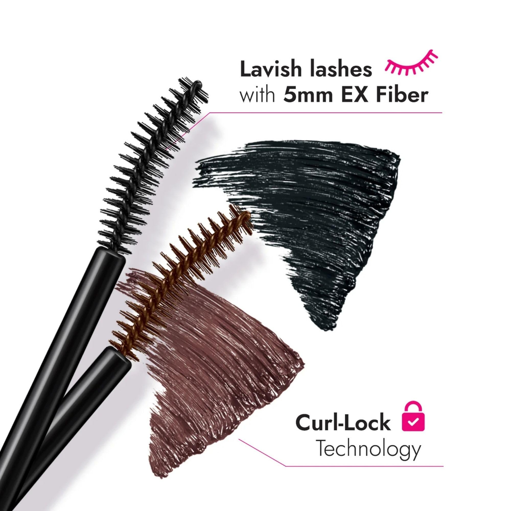 Heroine Make brown mascara on lashes delivering curl and volume.