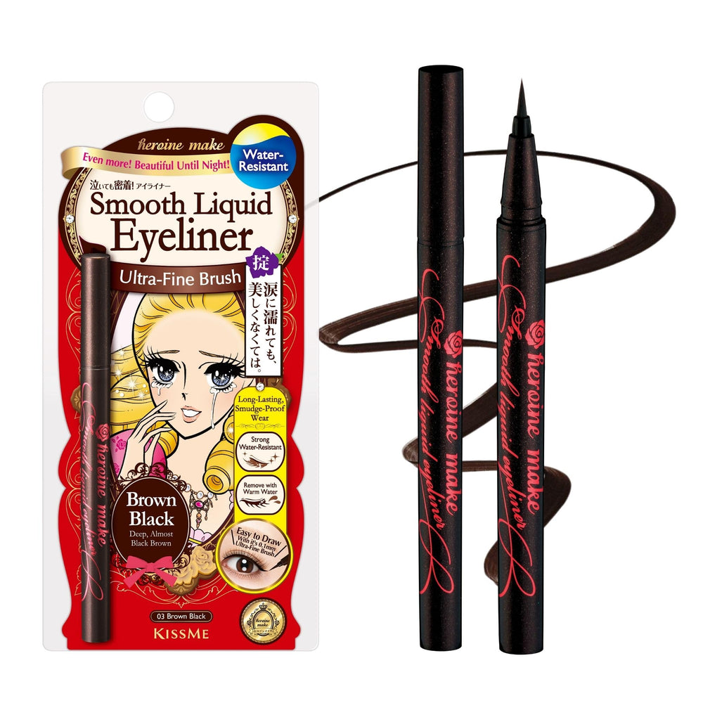 Heroine Make eyeliner pen close-up showing ultra-fine 0.1mm tip for precise cat-eye lines