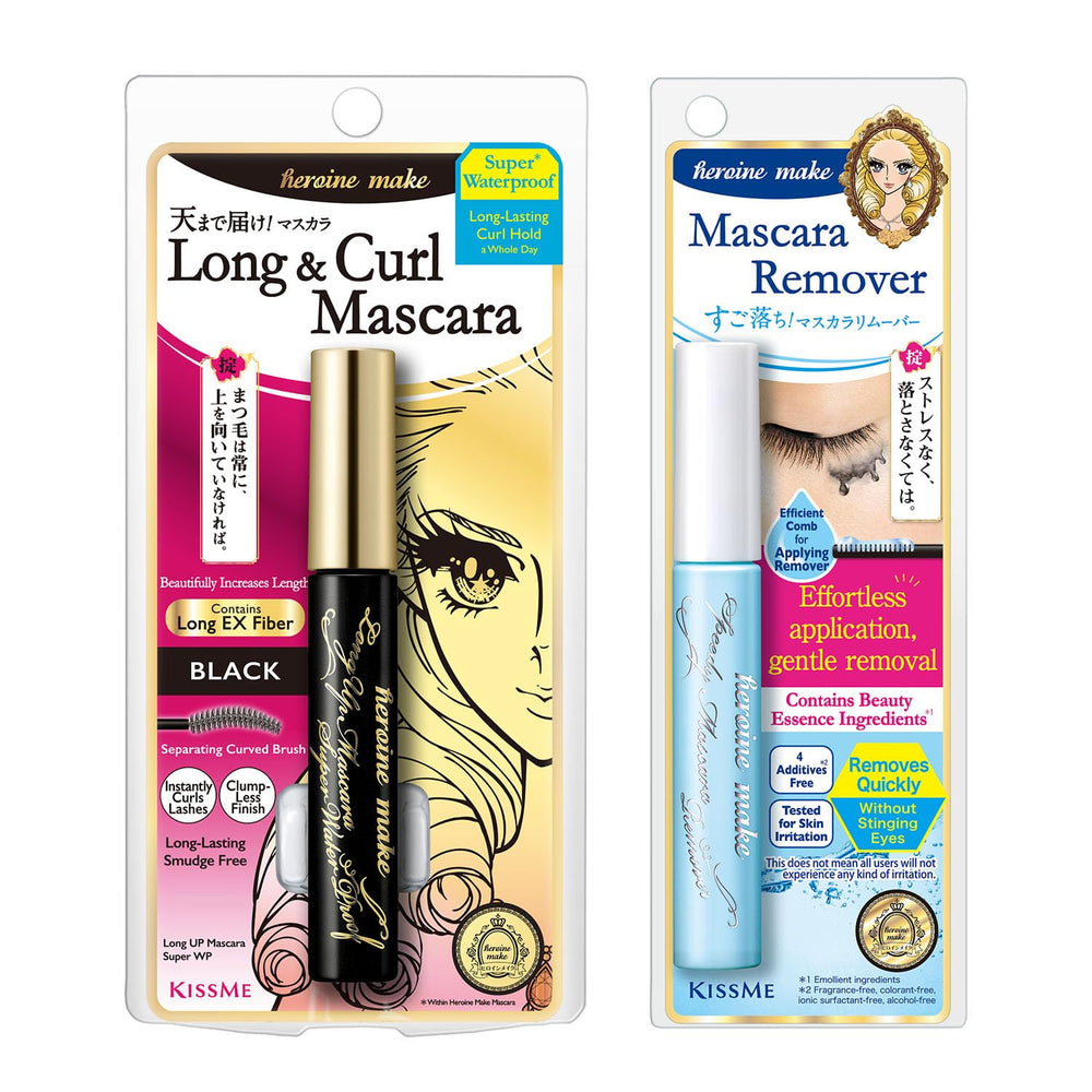 Heroine Make waterproof mascara bottle front showing volume and defined lashes for day wear