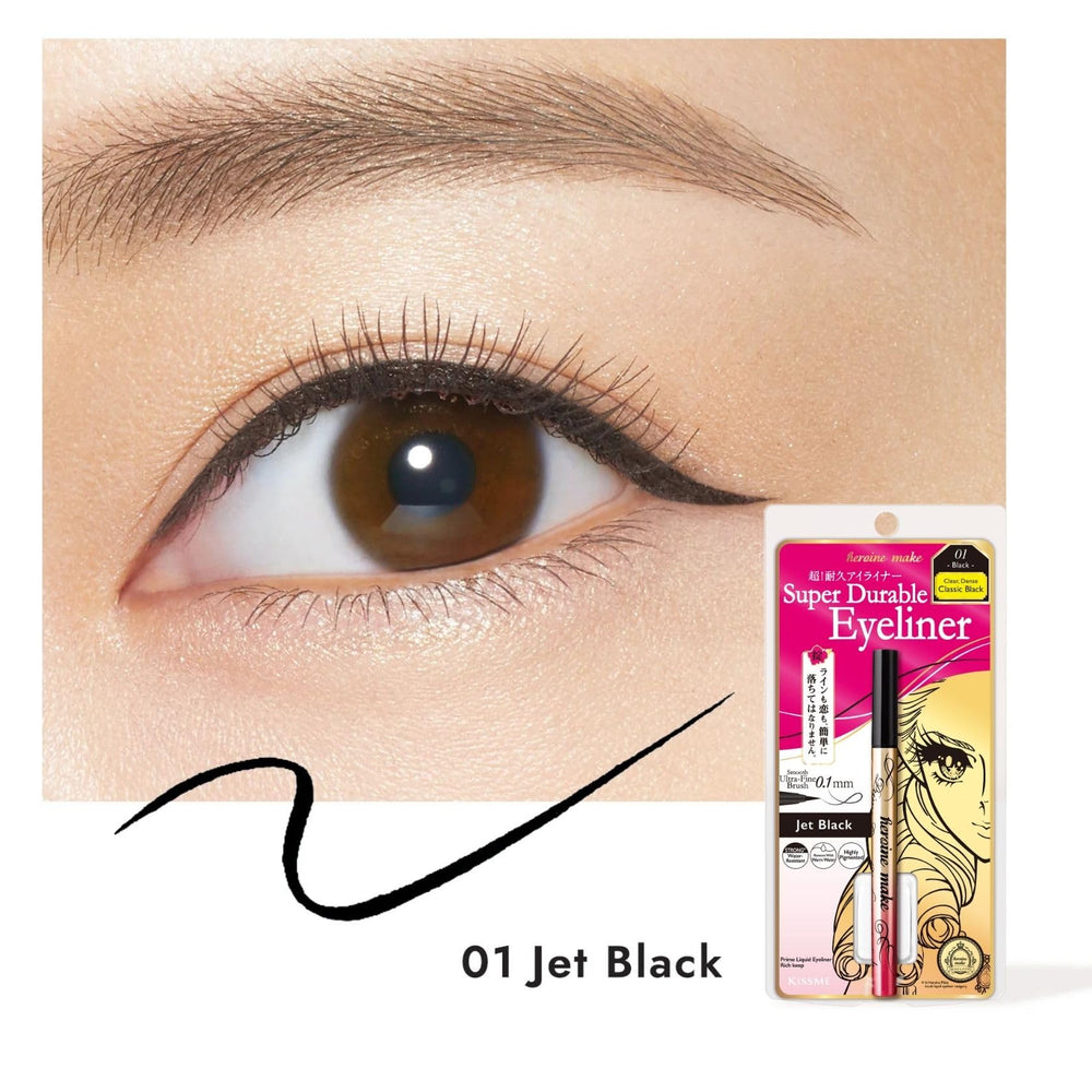 Dramatic cat eye look with Heroine Make Prime long-lasting jet black line.