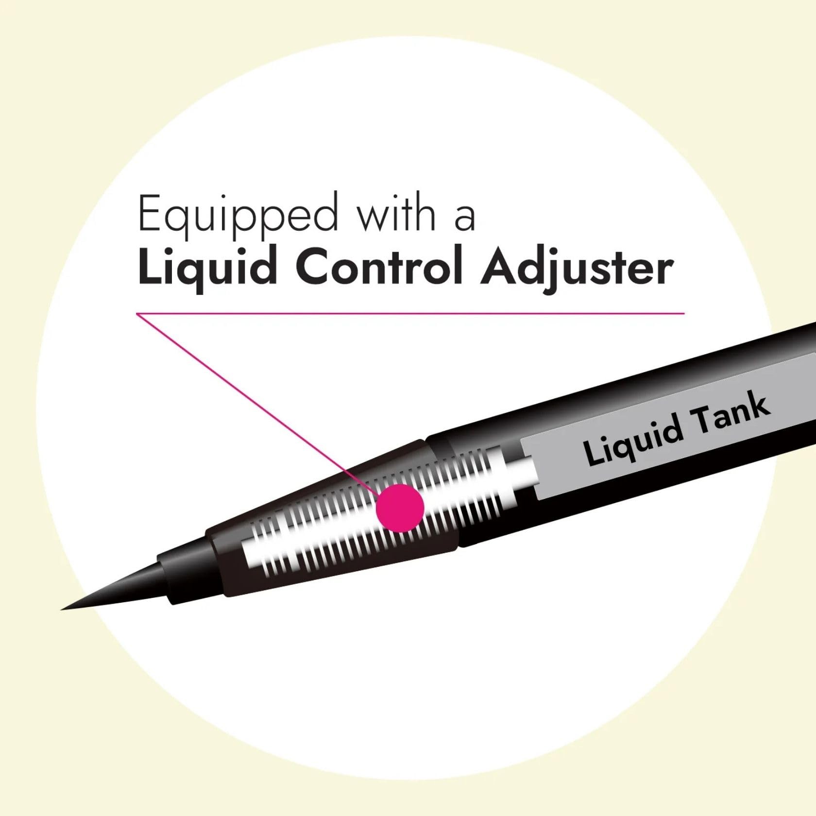 Heroine Make rich black liquid eyeliner delivers bold color and quick dry.