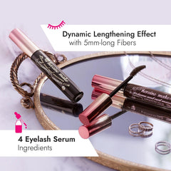 Heroine Make Tubing Mascara before and after showing lifted lashes.