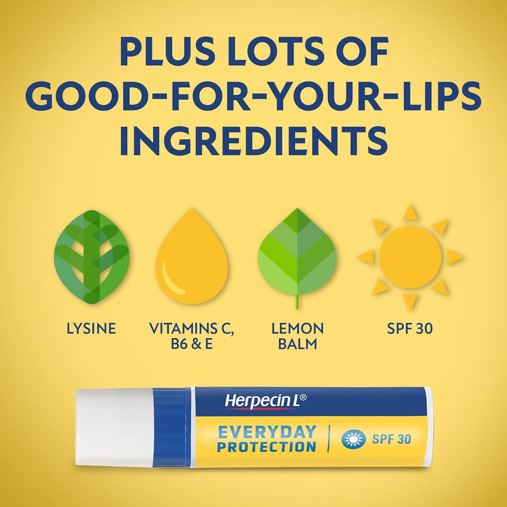 Application swatch demonstrates portable lip care with SPF 30 on the go.