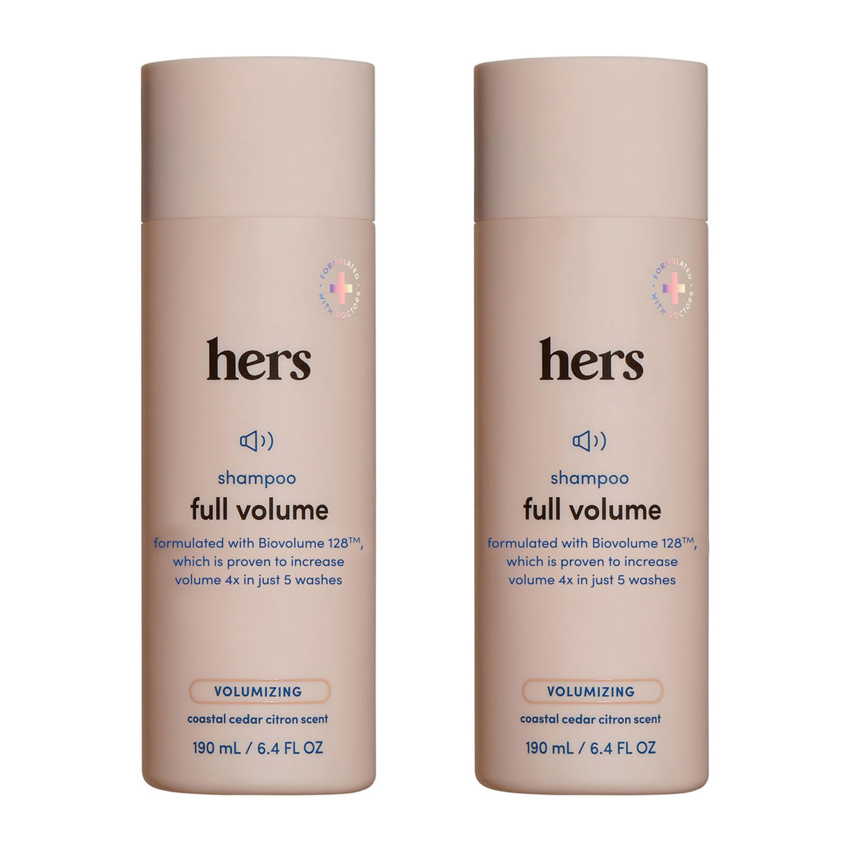 hers full volume shampoo bottle front showing volume boost