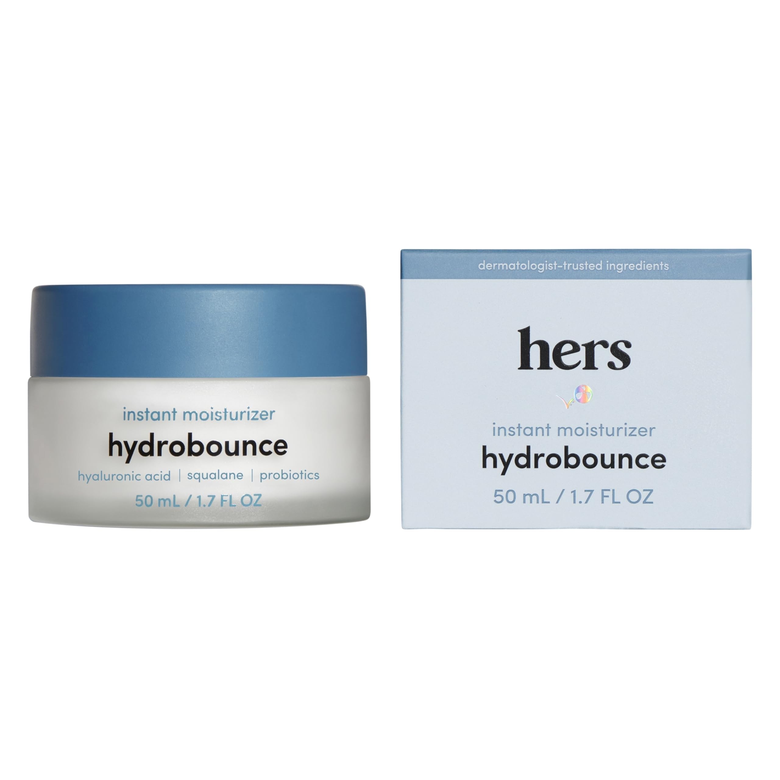 hers Hydrobounce instant moisturizer bottle shown for daily hydration