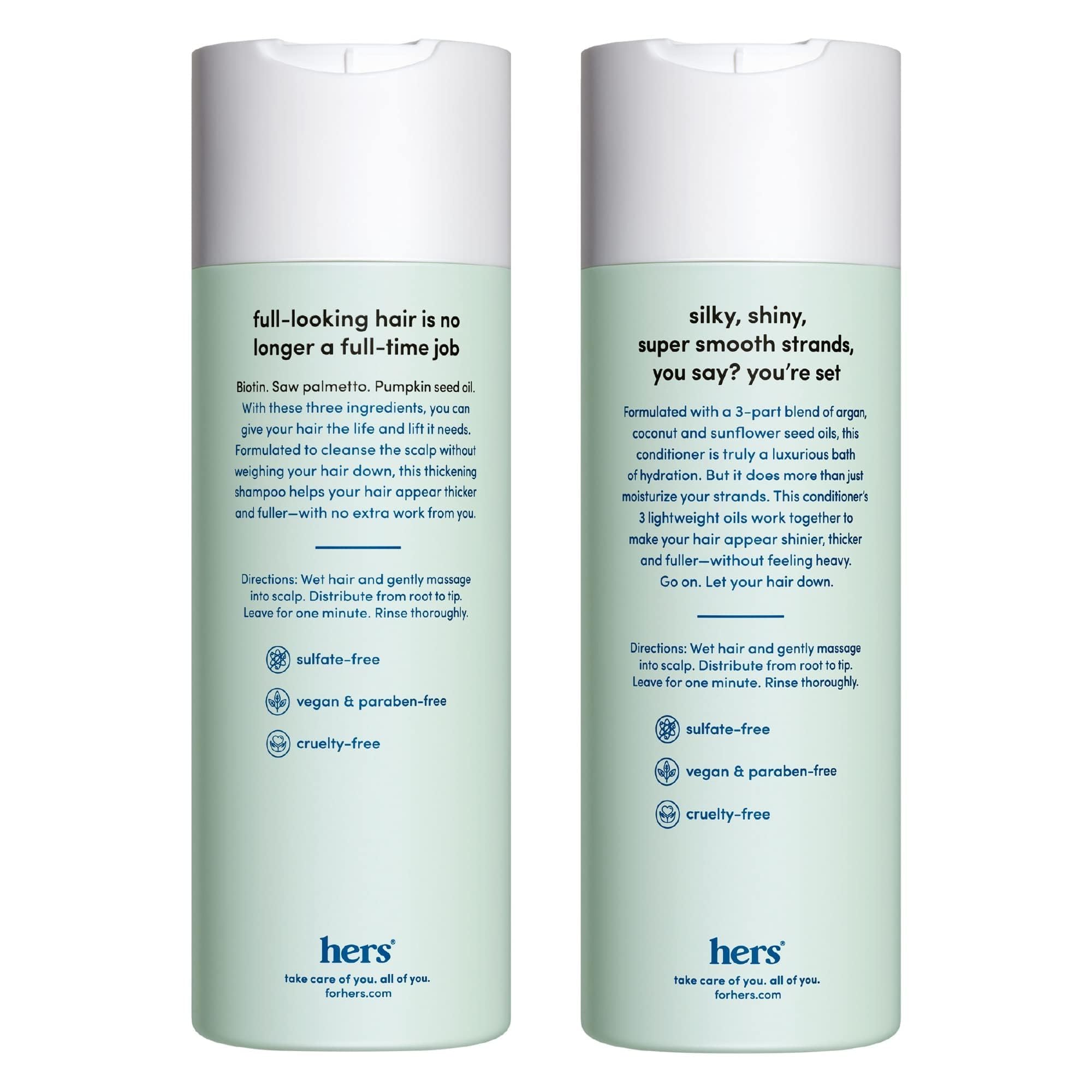 Hers Triple Threat Conditioner bottle close-up, deep hydration for smoother hair