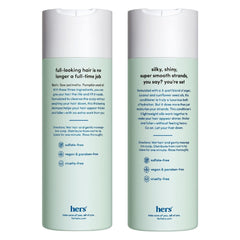 Hers Triple Threat Conditioner bottle close-up, deep hydration for smoother hair
