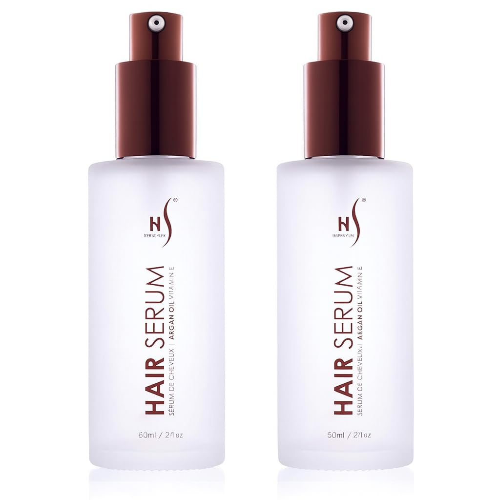 HerStyler Argan Oil Serum bottle pour for precise application and shine.
