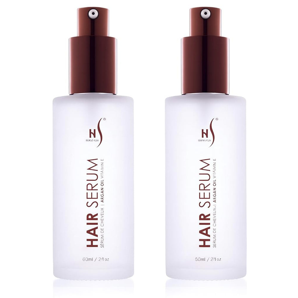 HerStyler Argan Oil Serum bottle pour for precise application and shine.