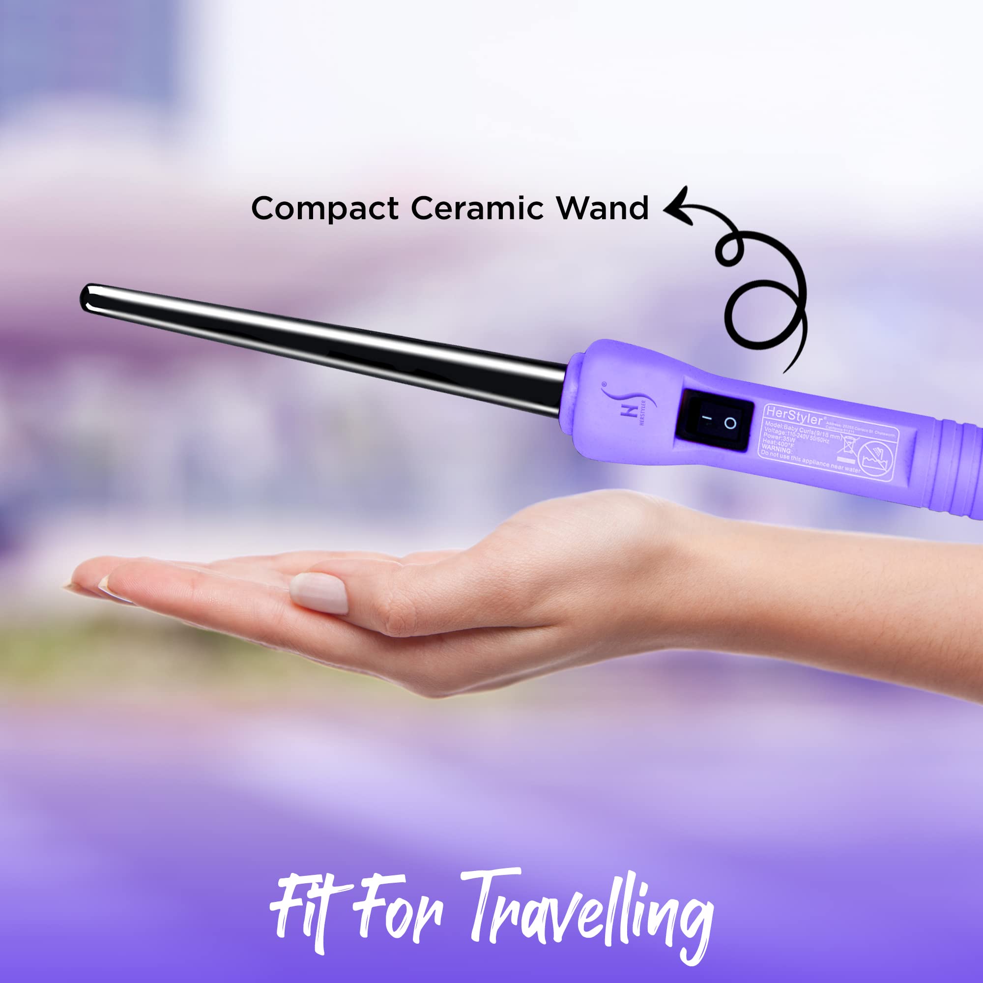 HerStyler Baby Curls mini curling iron compact design saves space in bags