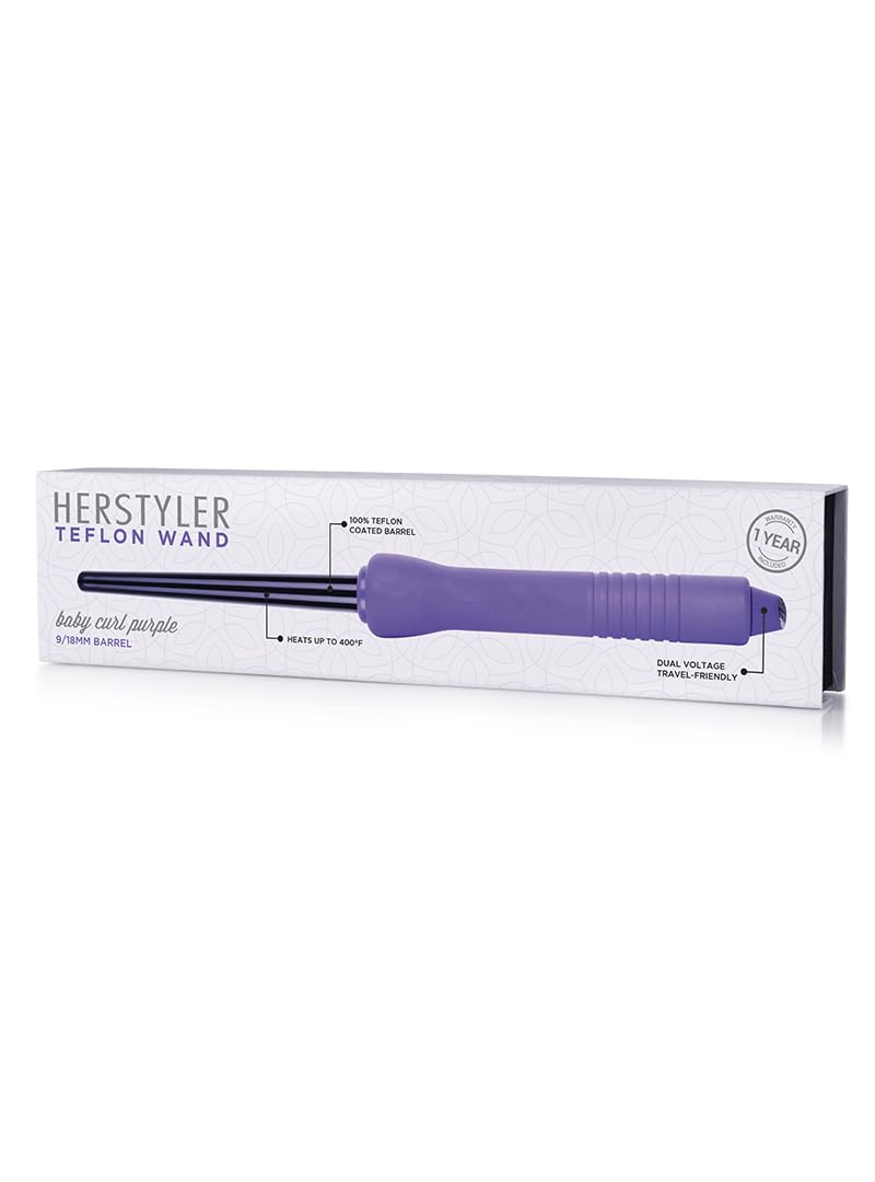 HerStyler Baby Curls mini curling iron dual voltage symbol indicates global ready styling